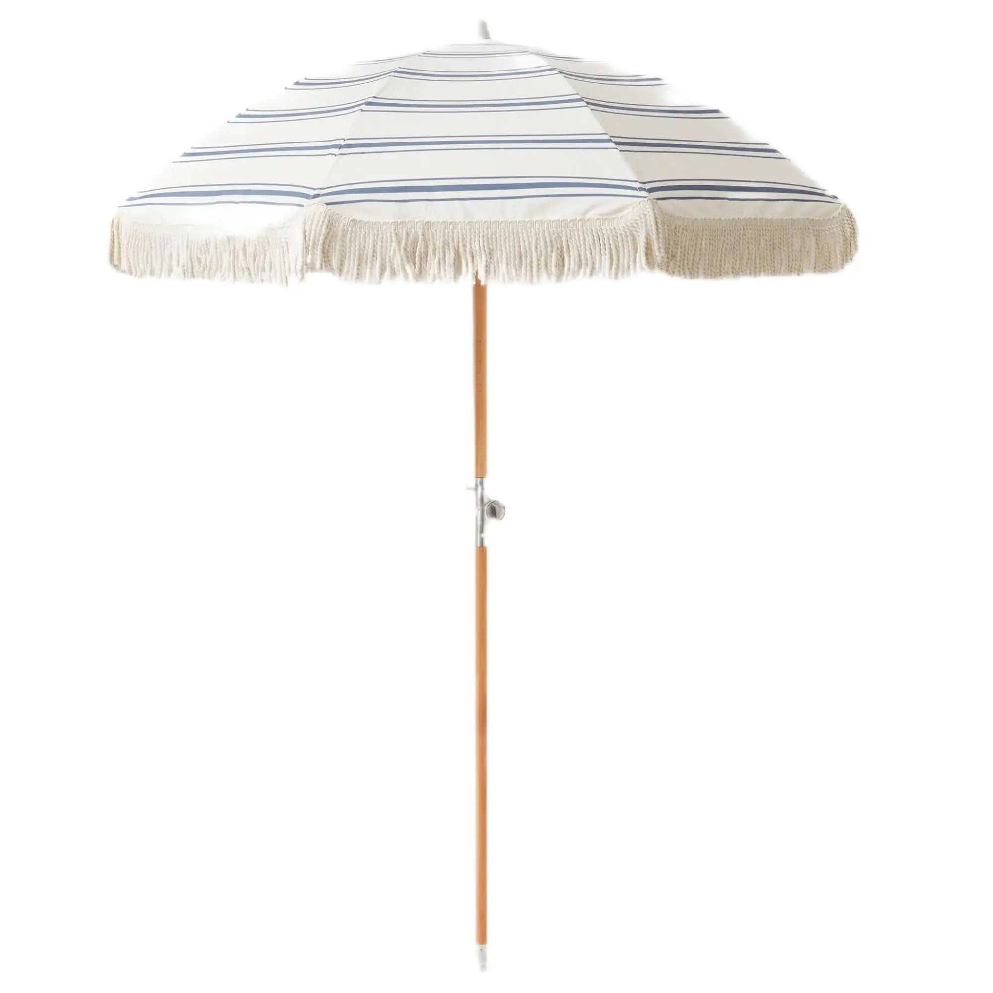 Wholesale Custom Outdoor Wooden Pole Boho White Beach Umbrella with Tassel Fringes  Sunday uv Vintage Furniture Sun Parasols