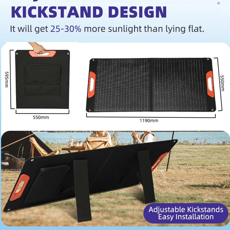 60W Portable Solar Panel,  Monocrystalline Foldable Solar Charger MC-4 Cable for Power Station, IP67 Waterproof for Camping