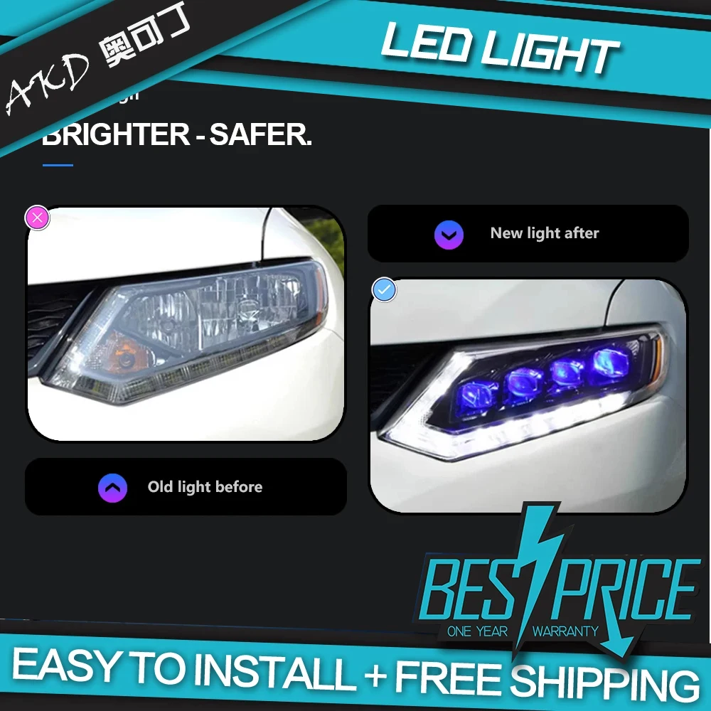 AKD Car Styling for Nissan X-trail Headlights 2014 Rouge LED Headlight Orignal Design DRL Hid Option auto Accessories