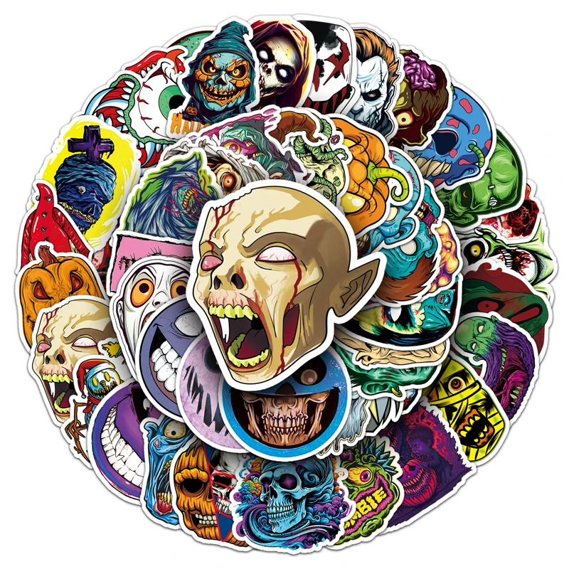 50Pcs Horror Grimace Fashion Trend Panic Graffiti Stickers For Laptop Skateboard Car Halloween Decal Pack