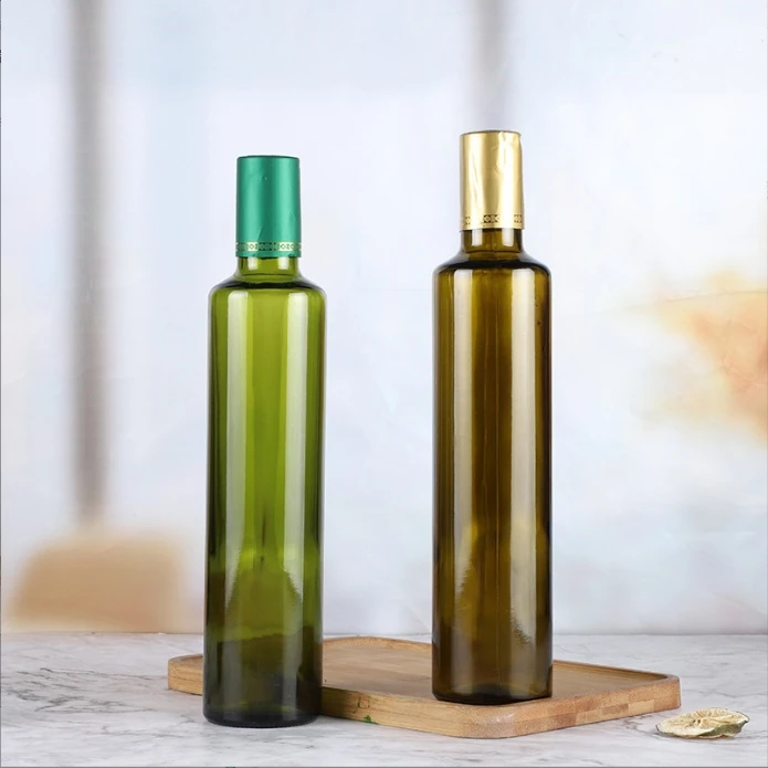 Round 250ml teal olive oil bottle 500ml 750ml camellia  walnut olive oil glass bottle sesame soy sauce vinegar bottle