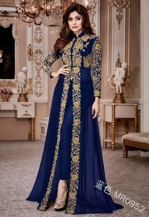 New Retro ethnic Print Long Sleeve stand collar 2-piece temperament dress Muslim dress