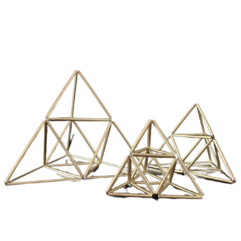 High Quality Set Of 3 Himmeli Geometric Pyramid Decor Handmade Gold Silver Hanging Ornaments Golden Polished Model