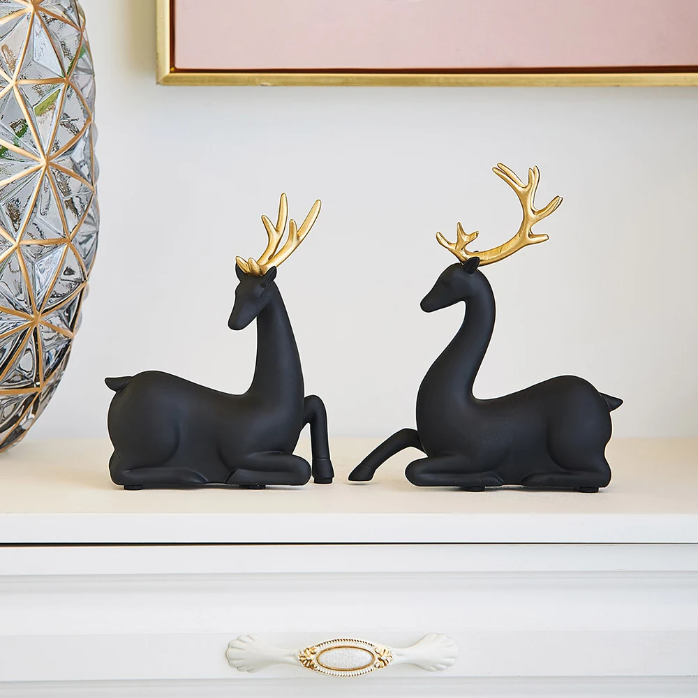 Nordic Sculpture Golden Deer Animal Modeling Resin Statue Home Elk figurines Living Room Desktop Art Decor Crafts Gifts
