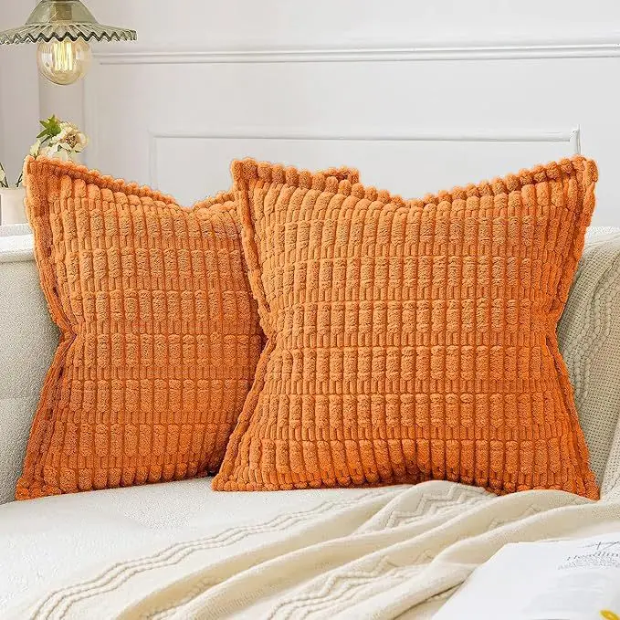 Boho Style Flanged Corduroy Throw Cushion Cover Square Decorative Accent Farmhouse Textured Pillow Case For Living Room Sofa