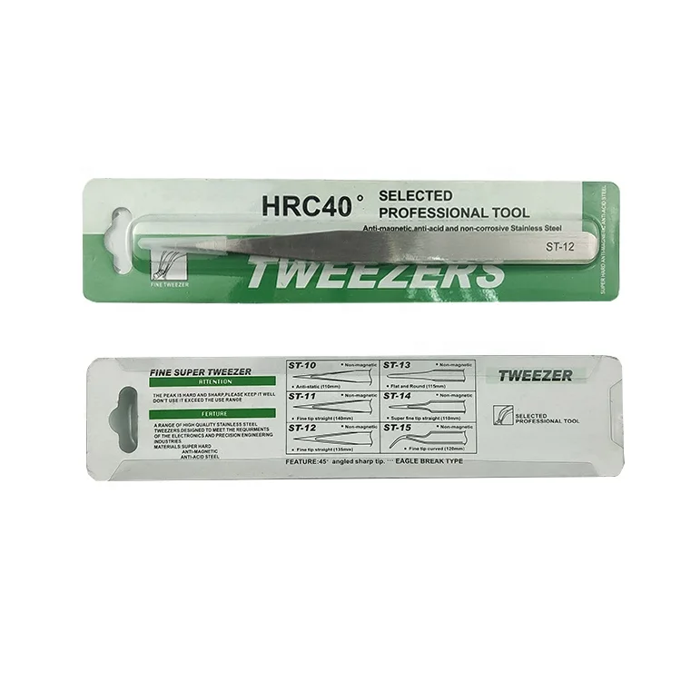 ST-12 ESD Antistatic Safe Silver Stainless Steel Precision Tweezers for Jewellery Watch Making Tools