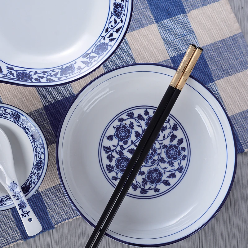 Chinese Blue And White Porcelain Banquet Dinnerware Sets Antique Pattern Ceramic Dinner Plate Set