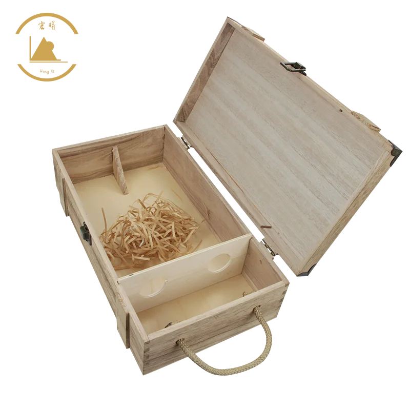 Factory Direct Wooden Wine Box Gift with Hinged Lid Tung Wood Case for Storage and Crafts Customized Engraving Logo