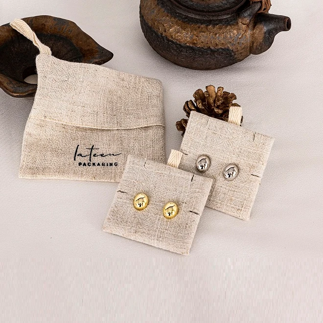 Custom printed linen packaging pouch gift cotton pouch with insert
