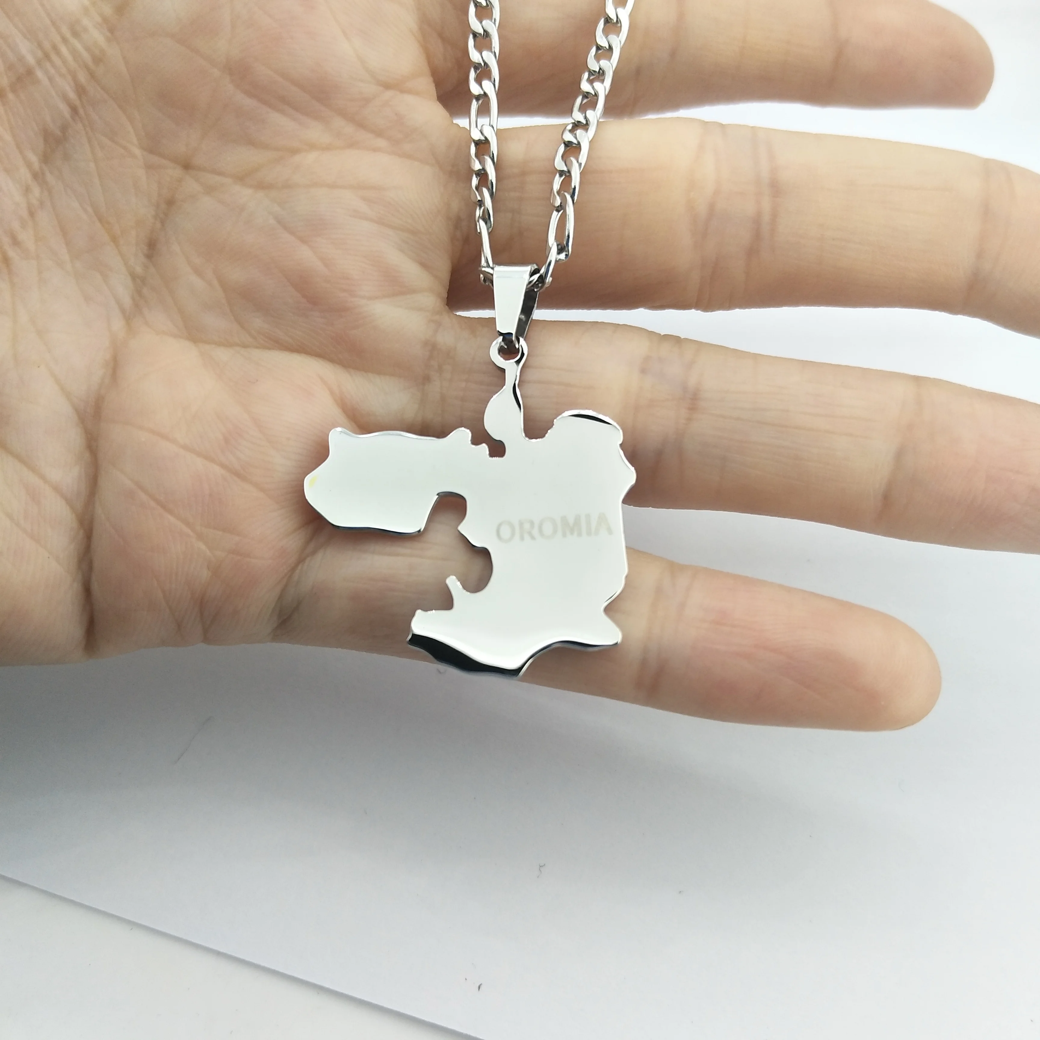Wholesale Oromia Stainless Steel Map Pendant Necklace Oromo Map Chain Jewelry Gift