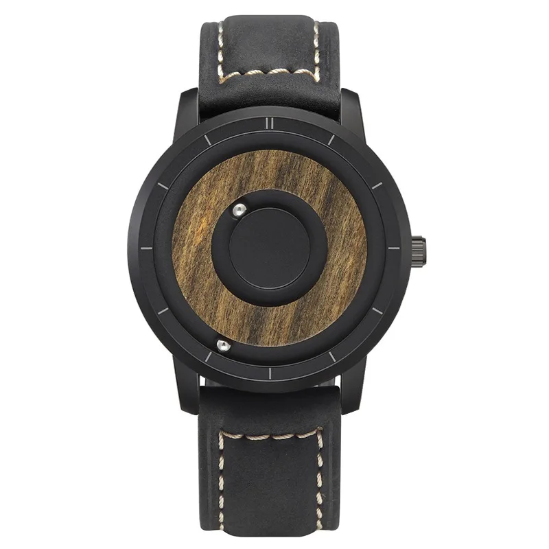 New design magnetic watch men luxury leather fashion quartz  black magnet ball waterproof sport watch stainless steel back cover