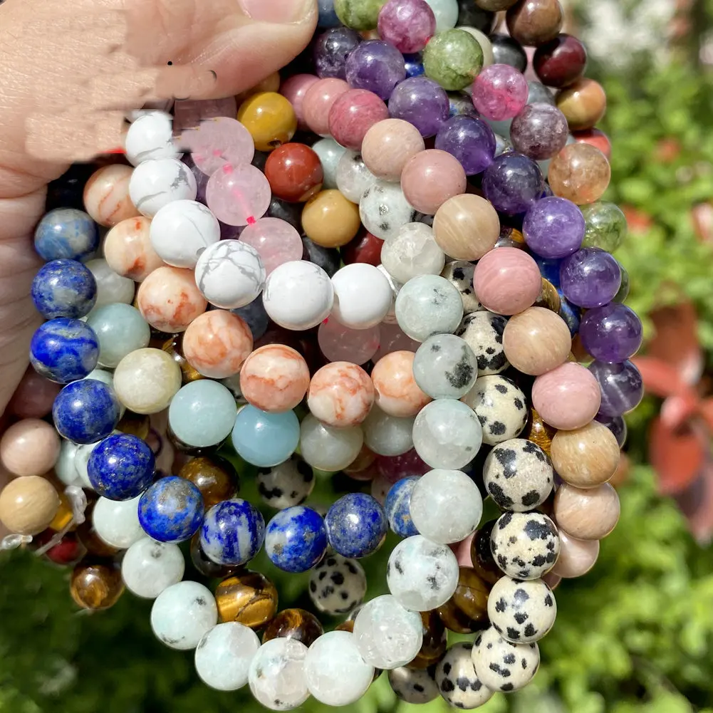 Wholesale 4mm/6mm/8mm/10mm Lapis Lazuli Rose quartz Amethyst Natural Stone Loose Beads for Bracelets Necklace Jewelry Making