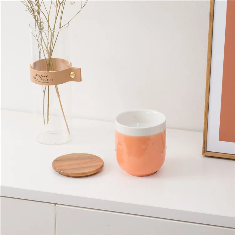 Декоративный цилиндр minion, Рождество, День Святого Валентина, цилиндр, оранжевая деревянная крышка, керамические банки для свечей contianer оптом