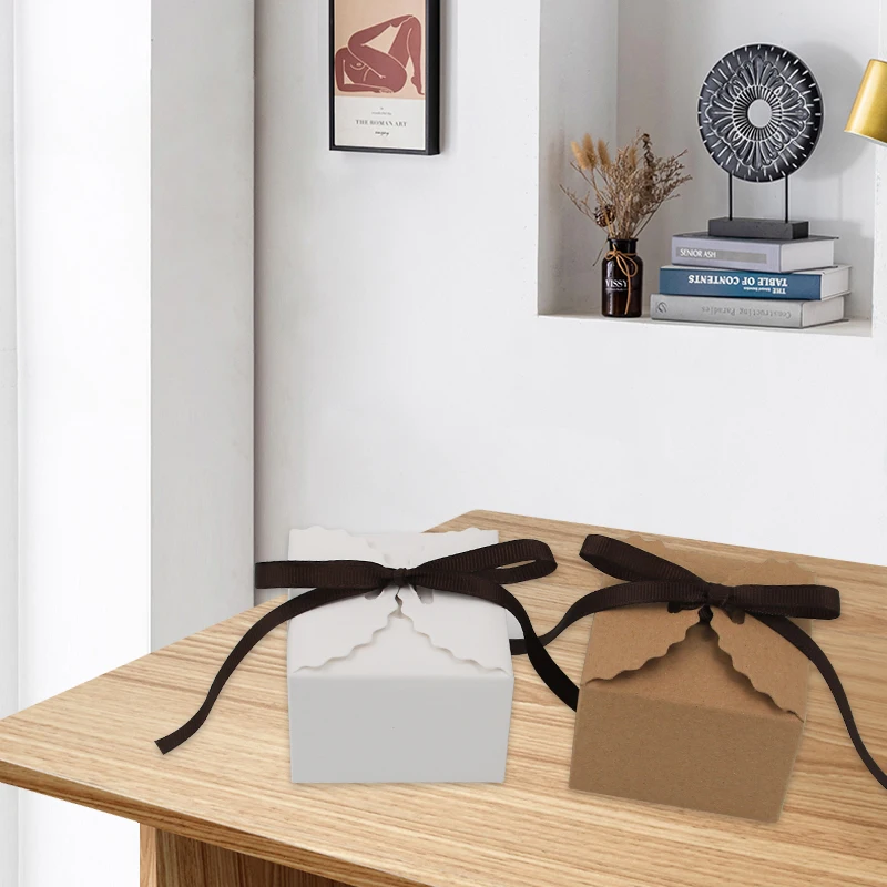 Best selling chocolate packaging box wedding favor kraft paper box with silk ribbon