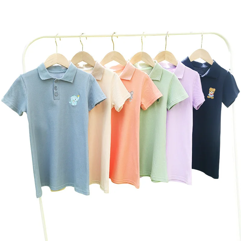 Popular Casual Little Girl Lovely Cotton Elephant Embroidered Kids Dresses 3-8 Girl Clothes Summer Polo Girl Dress