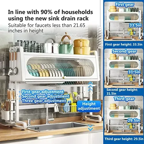 Multifunctional Cutlery Use Metal Over The Sink Home Kitchen Dish Drying Rack With Storage Holders