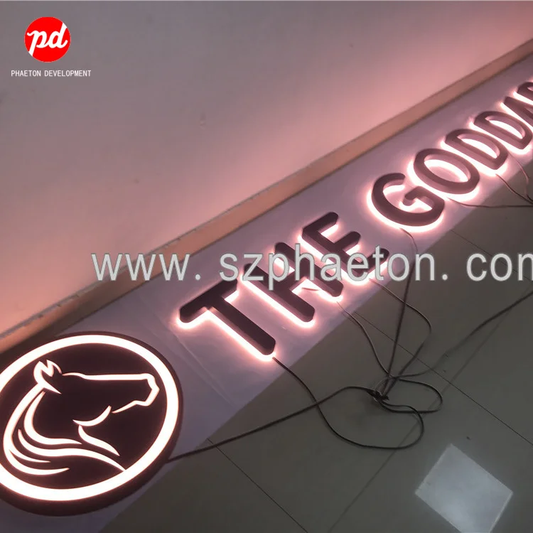 Custom Backlit Edge lit Hotel Letter Brand Logo Office Reception Signs Shop Store Stainless Steel Acrylic Outdoor 3D Led Signage