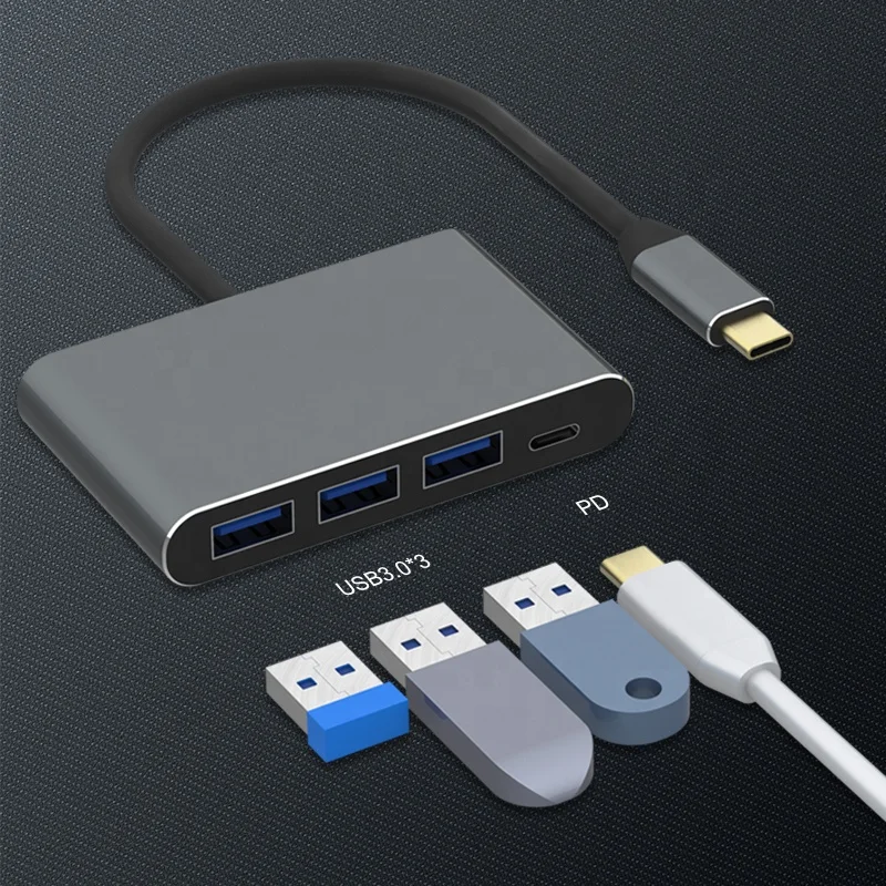 
4-Port USB-C 3.0 Ultra Slim PD Data Transfer Adapter Converter USB C To USB Hub 