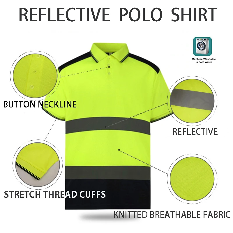 Custom Polo Shirt Security Uniform Badge Patch Reflective Stripes Two Tone Polo Shirt For Men Mesh Security Guard Staff Uniform