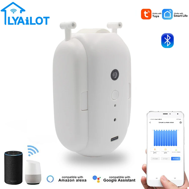 Tuya Amazon Alexa Voice Control BLE Curtain bot Temperature Light Sensor Inside Battery Rechargeable Smart Curtain Motor Robot