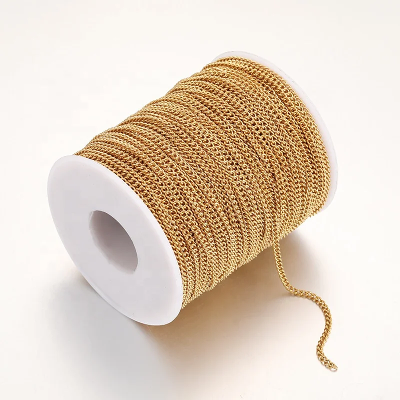 Dina Factory Stainless Steel Curb Chain 18K Gold Waterproof Tiny Sideway Twist Chain DIY Jewelry Making Accessories Necklace