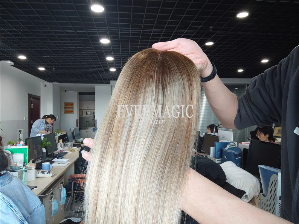 New Coming B2 Balayage Blonde  Color Lace With Pu Around Base  Human Hair Clips on Toppers for Thinning Hair Women