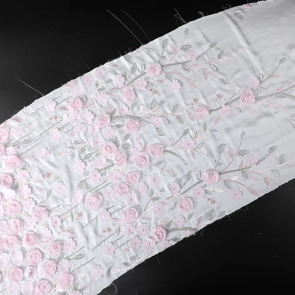 2024 New Popularity Hot Sale Products  Lace Embroidery Fabric Beaded Heavy White Bridal Beaded Fabric