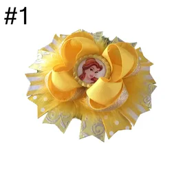 Princess Inspired Hair Bow clip yellow red Over the top  feather bow girl headbands customs hair accessories for toddle and girl