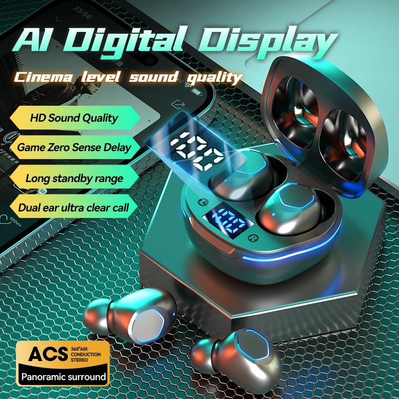 Ultra-Long Battery Noise Cancelling Over-Ear Headphones Digital Display Wireless Earbuds LED Battery Indicator Bluetooth V5.3 JL