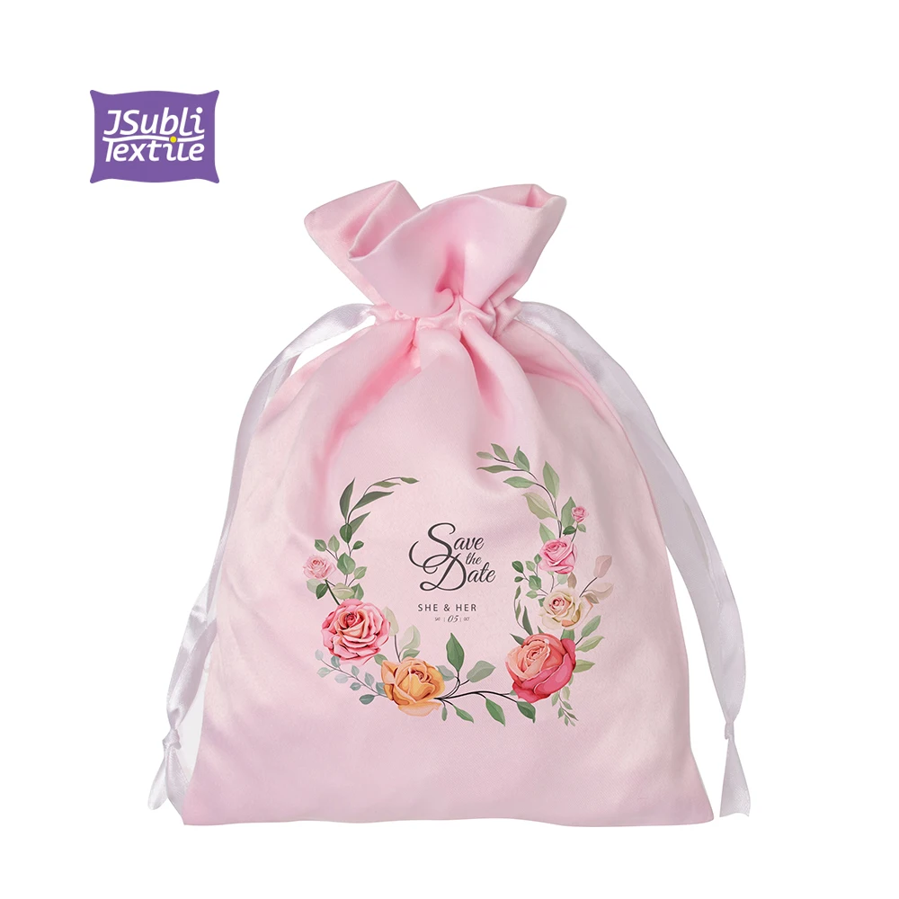 Wholesale custom logo Craft Sublimation 16*23cm Pink Satin Jewelry gift Cosmetic makeup bag drawstring