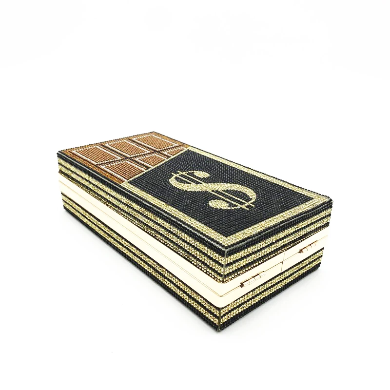 Wholesale Luxury Shaped Dollars Rhinestone Crystal Money Bag Wedding Clutch Purse Ladies Evening Bag