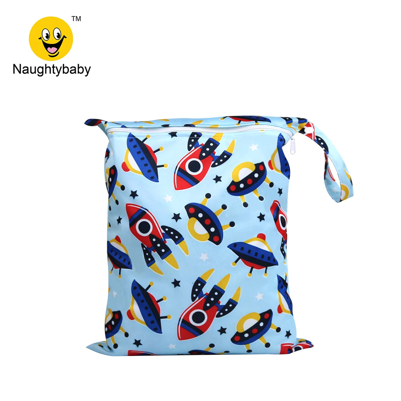Travel Cloth Diaper Wet Bag Two Pockets Nappy Pail Liner Waterproof Bag Print Naughty Baby Zipper Bag Double Zipper