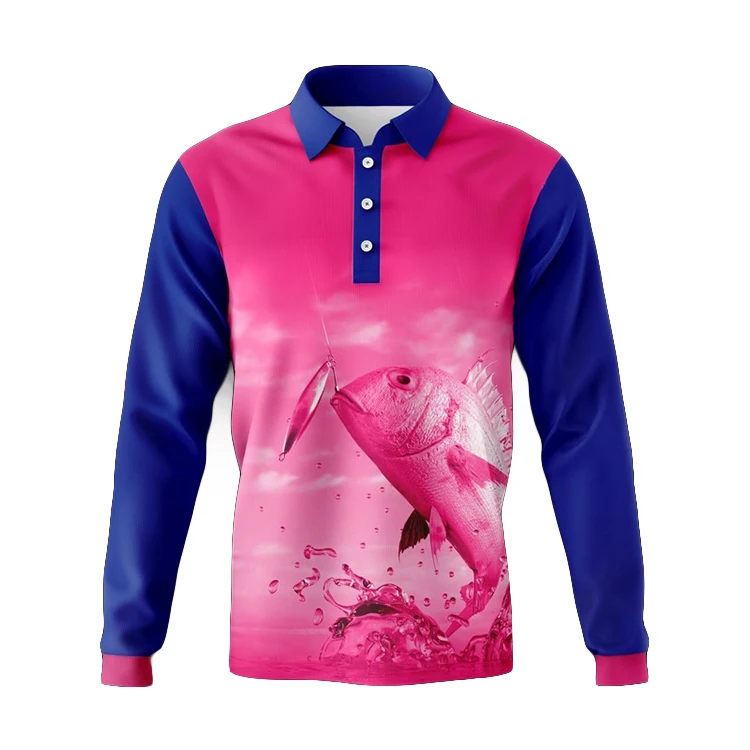 Custom sublimation fishing shirts button long sleeve  summer  UPF50+ youth fishing polo t-shirt wholesale