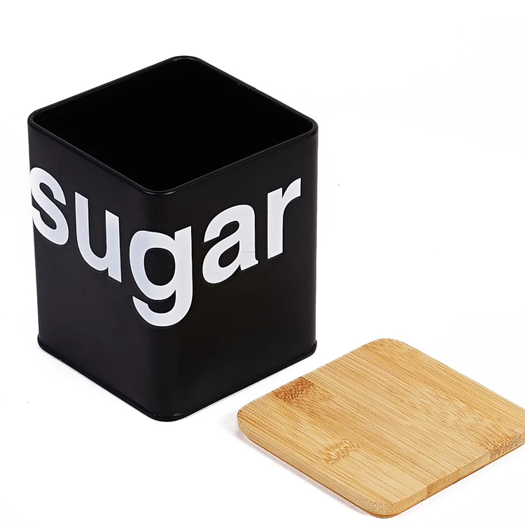 Factory Price Metal Kitchen Canister Set 3 Coffee Sugar Tea Storage Jars with Bamboo Lid