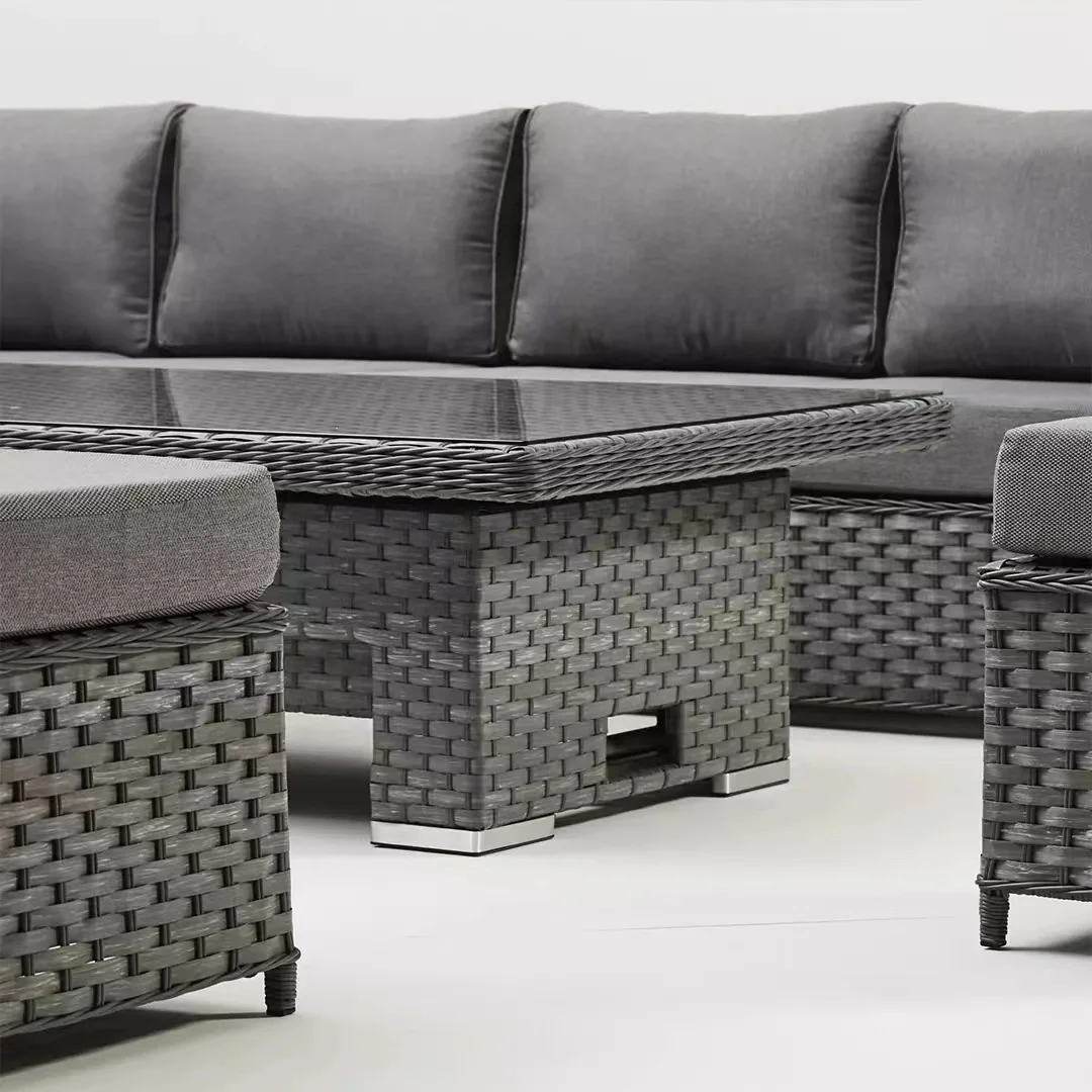 Patio Factory Customize Furniture Sectional L Shape Sofa Rising Table Outdoor Sets