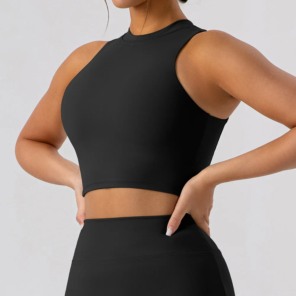 Wholesale Custom Logo Women Gym Wear U Neck Tank Tops Solid Color Workout Sleeveless Tops