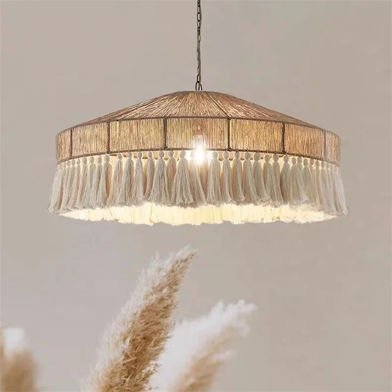 JYLIGHTING Wabi-Sabi в богемном стиле домашняя Подвесная лампа шпагат плетеная люстра из ротанга комната электрическая переменного тока комплекте