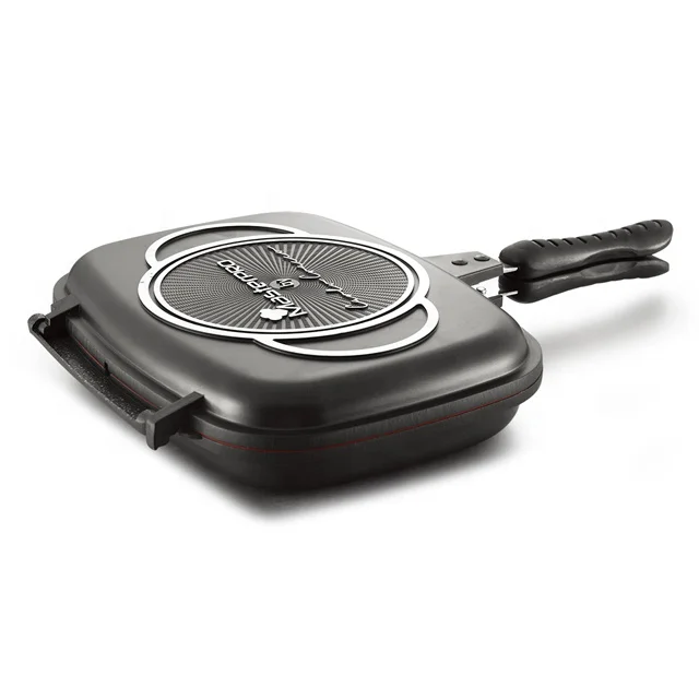 32cm cast aluminum non-stick marble coated double sided frying pan with magnet handle