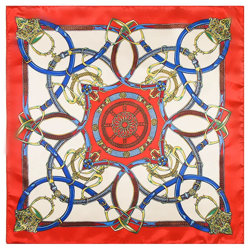 
Fashion silk like scarf with belt chain pattern women girls small square satin scarves 