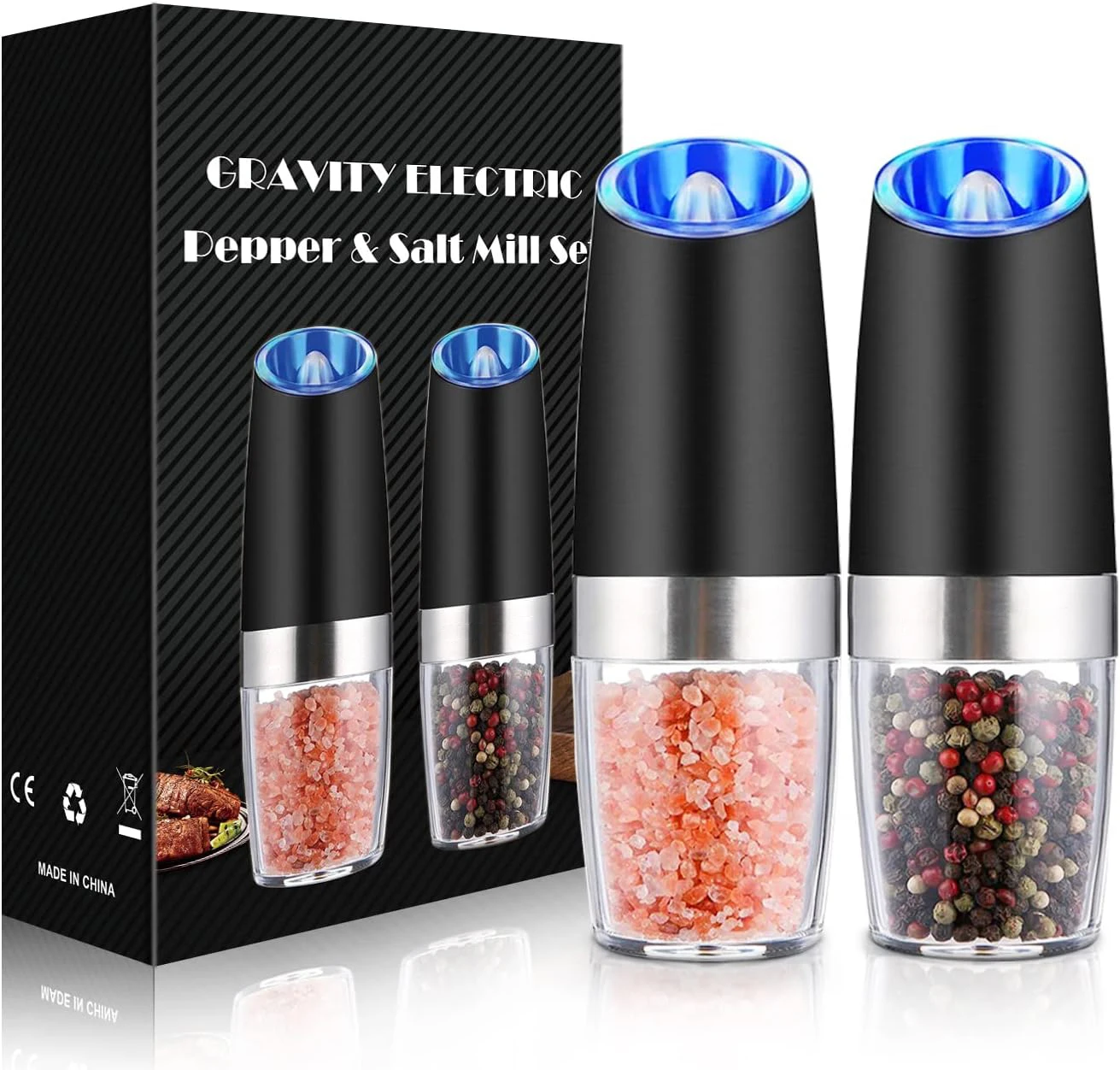 Industrial Electric Gravity Salt Pepper Grinder Mill Battery-powered Plastic Ceramic Metal-Durable Automatic Pepper Grinder