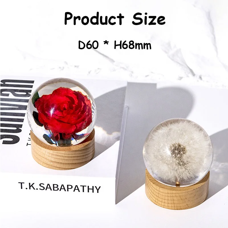 natural dried  real flowers table desk centerpiece 60mm clear resin solid sphere eternal flower crystal ball with dandelion