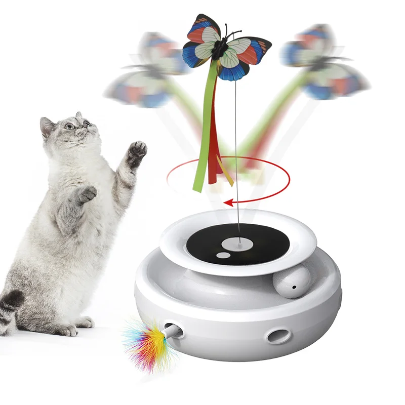 2022 Amazon 360 Degree Rotate Ball ABS Smart Electric Cat Teaser With Multi-colors Feather Butterfly Interactive Cat Toy