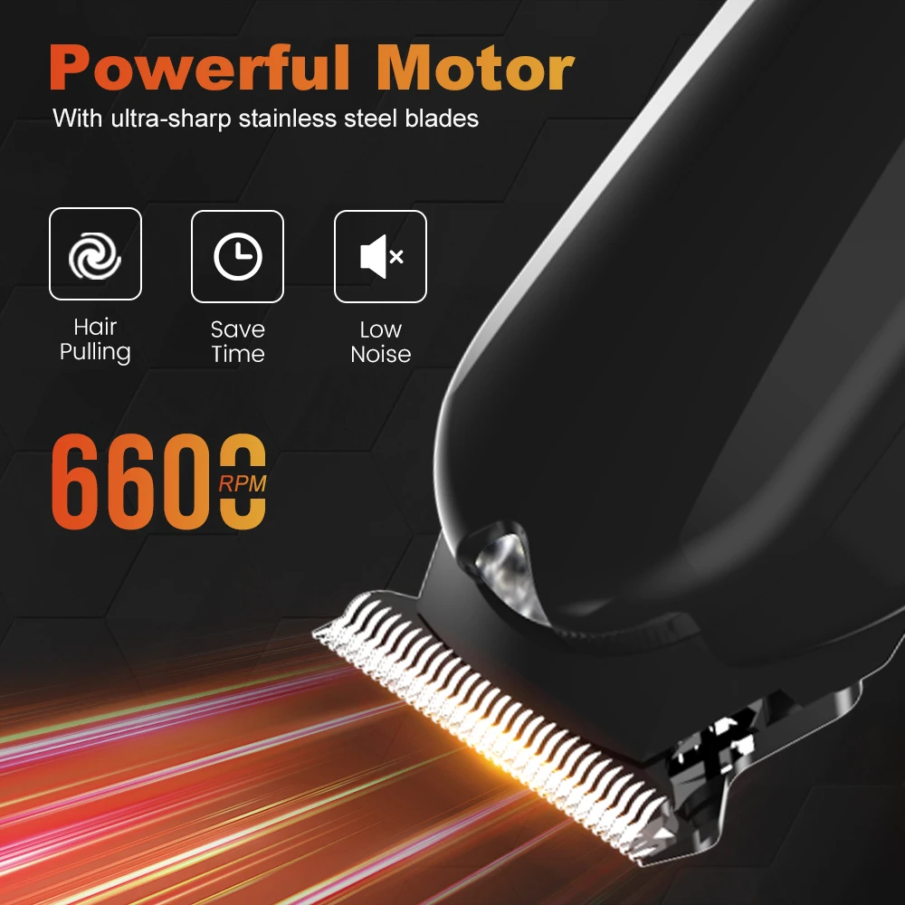 PRITECH Cordless Lithium Hair Clipper 6600rpm Detailer Hair Trimmer with Ergonomic Collection