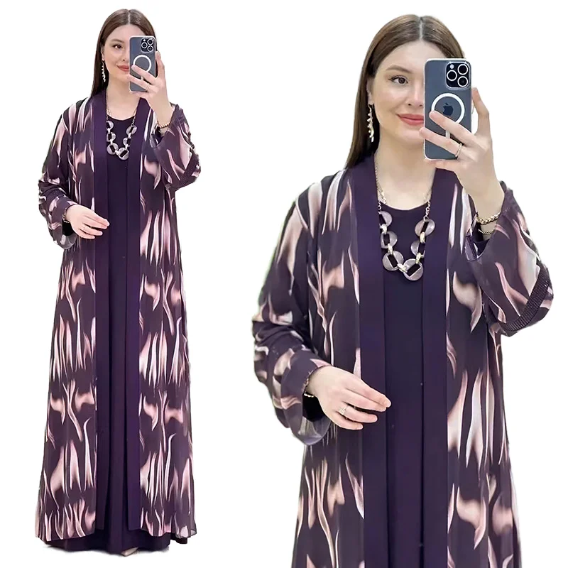 YFS-2024 New Manufacturer Wholesale Modest Women Clothing Islamic Open Abaya Designs Muslim Dress A two-piece set