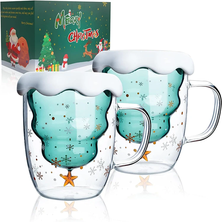 250ml christmas tree cup heat-resistant double glass star wishing cup drinking glass cup