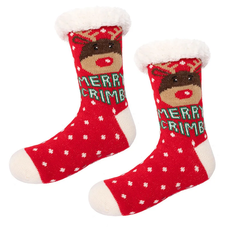 Winter women warm thick anti-slip Christmas home fleece floor shoes socks