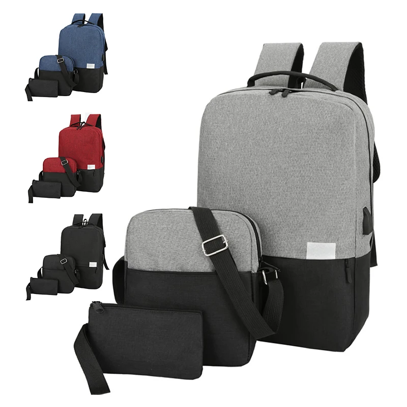 2022 New Custom Waterproof School Computer Backpack 3 Pieces Teen Student Schoolbag Backpack Set with USB Charging