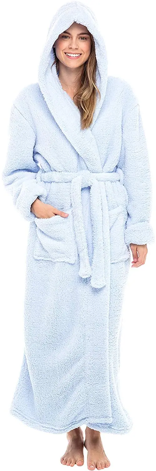 Wholesale Winer Ready to Ship Ankle Length Shawl Collar Couple Pajamas Lady Sleepwear Thick Warm Flannel Fleece Bathrobe