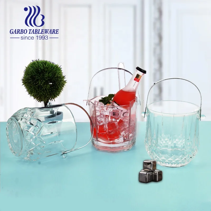 Classic Octagon Shape Glass Ice Bucket Bulk Sales Ice Bucket Glasses Set Soda-lime Cheap Price Clear Glass Ice Bucket