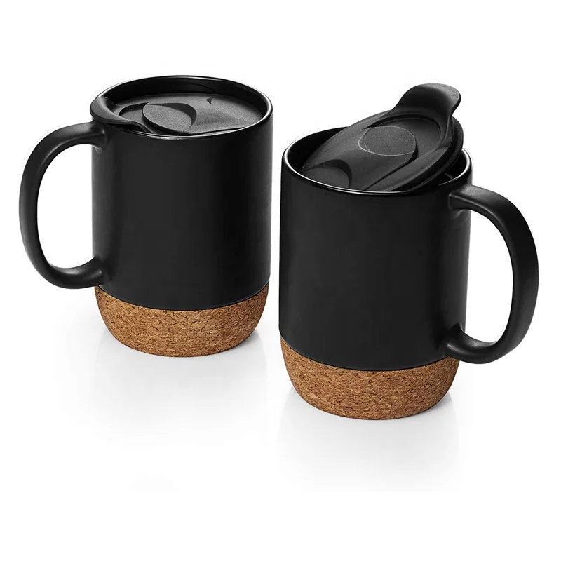 15oz ceramic coffee mug with cork bottom and splash proof lid,gift mug for festival